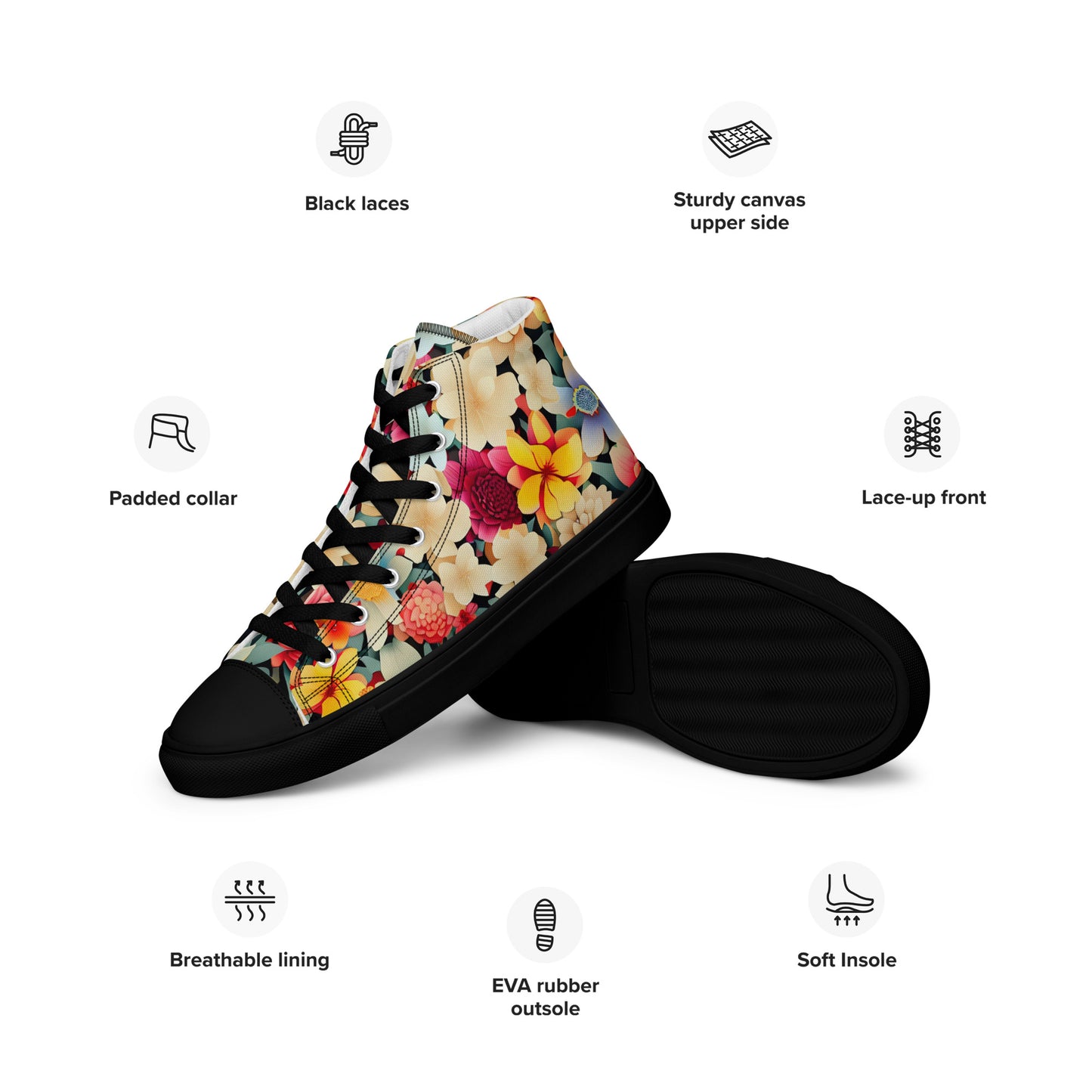 DMV 0260 Floral Men’s high top canvas shoes