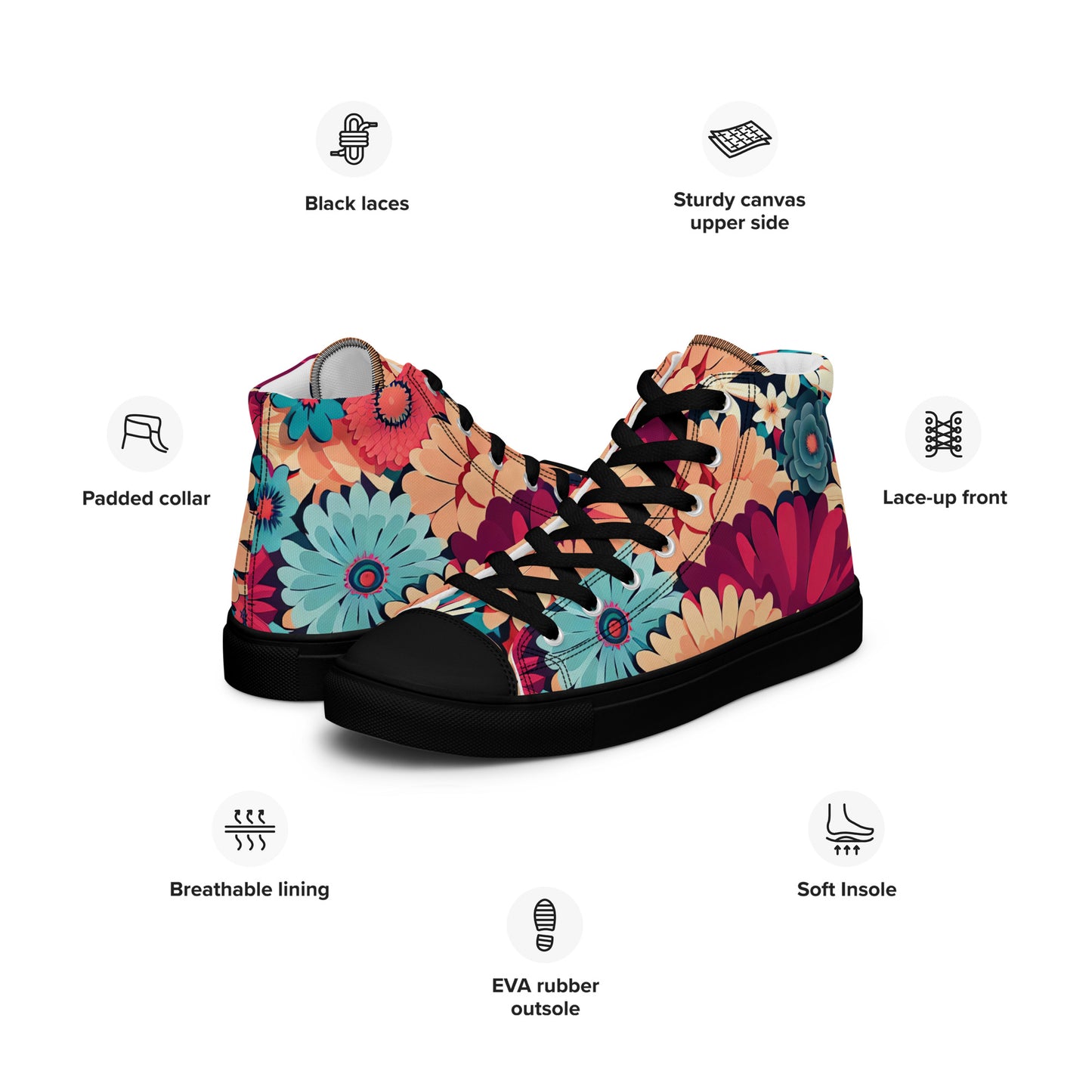 DMV 0293 Floral Men’s high top canvas shoes