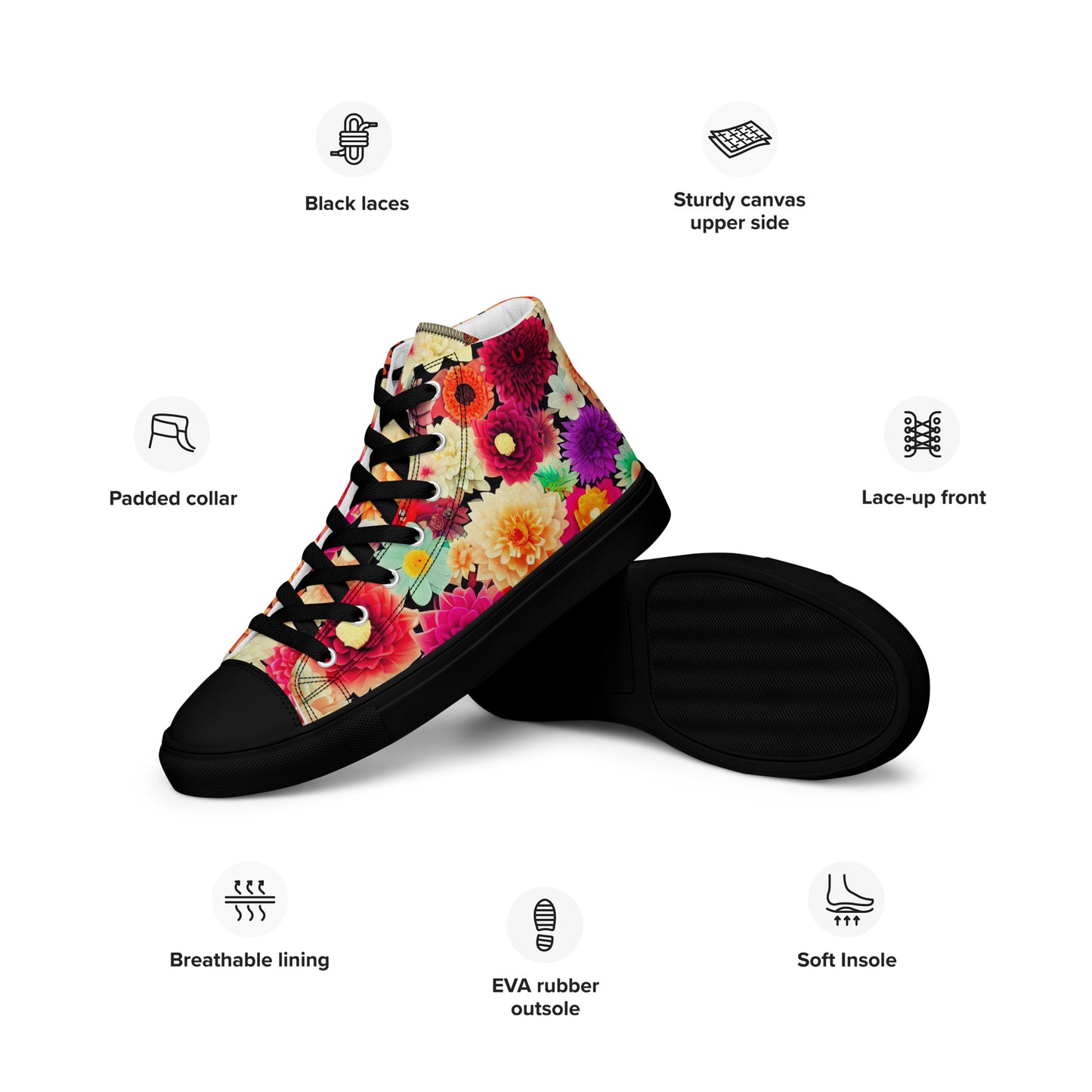 DMV 0424 Floral Men’s high top canvas shoes