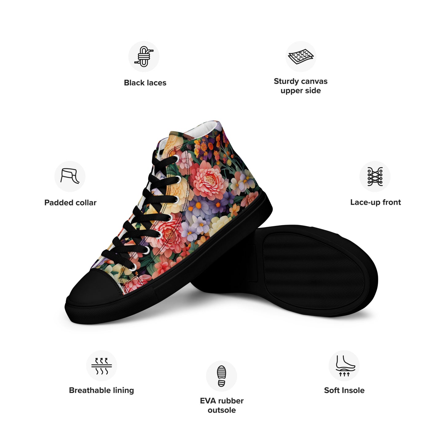 DMV 0528 Floral Men’s high top canvas shoes