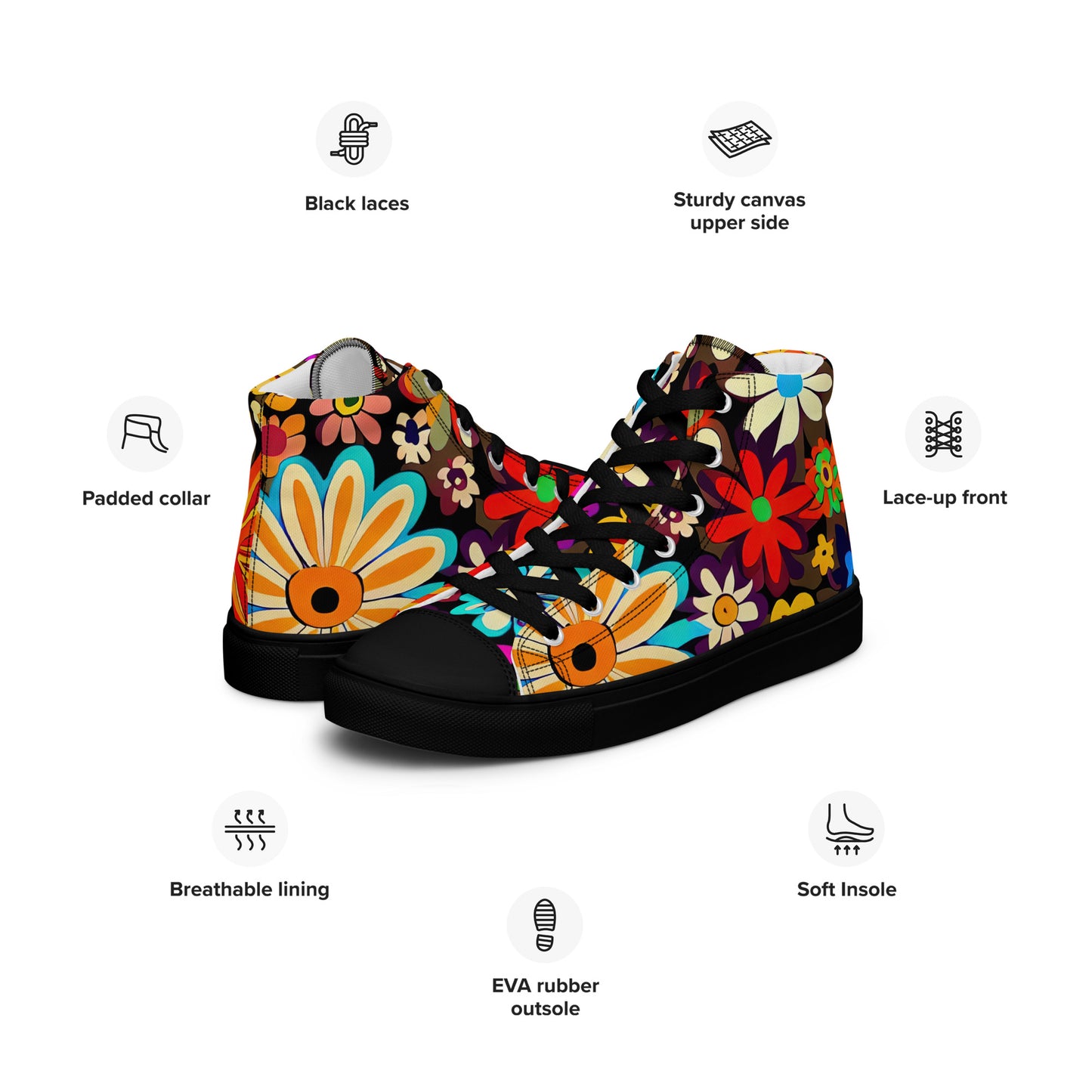 DMV 1382 Floral Men’s high top canvas shoes