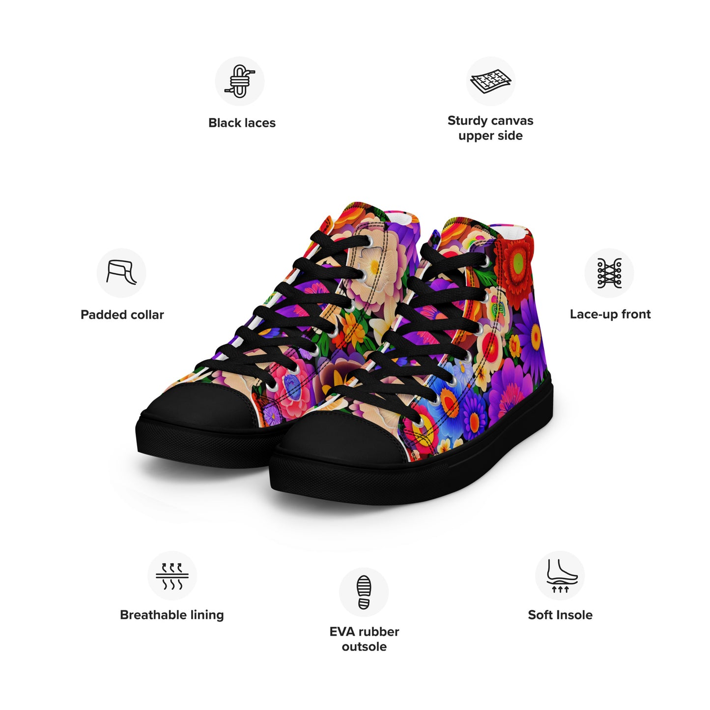 DMV 0309 Floral Men’s high top canvas shoes