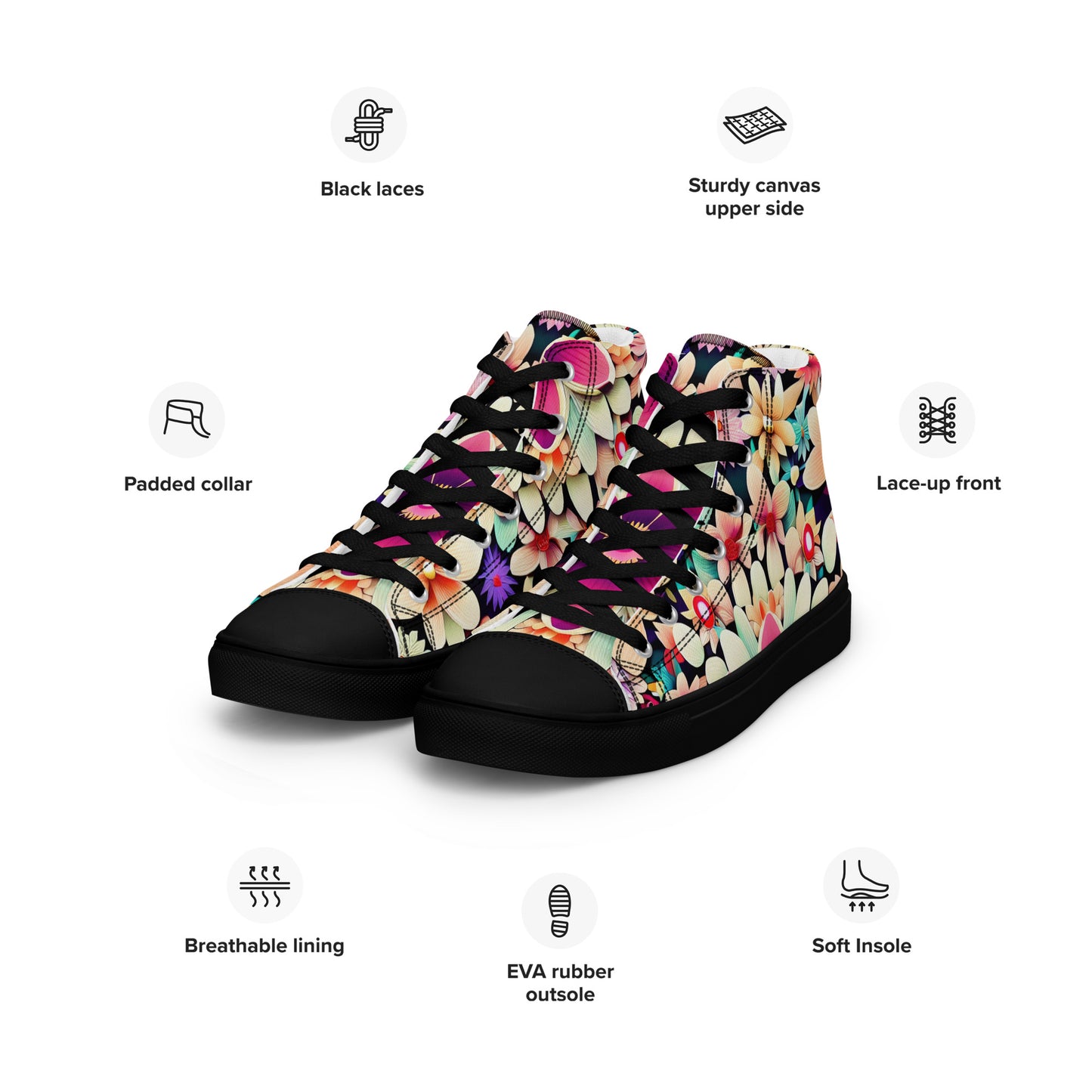 DMV 0307 Floral Men’s high top canvas shoes