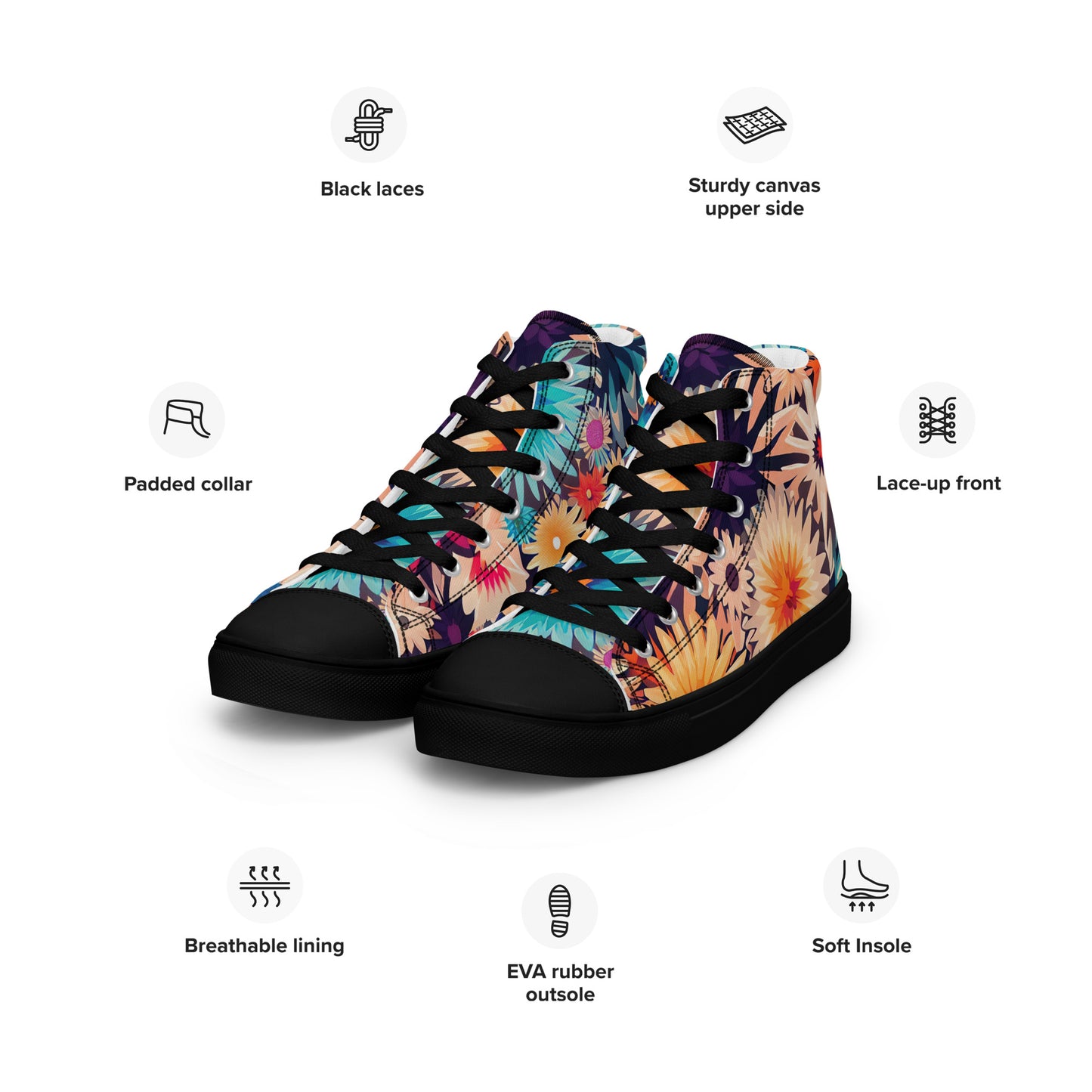 DMV 0404 Floral Men’s high top canvas shoes