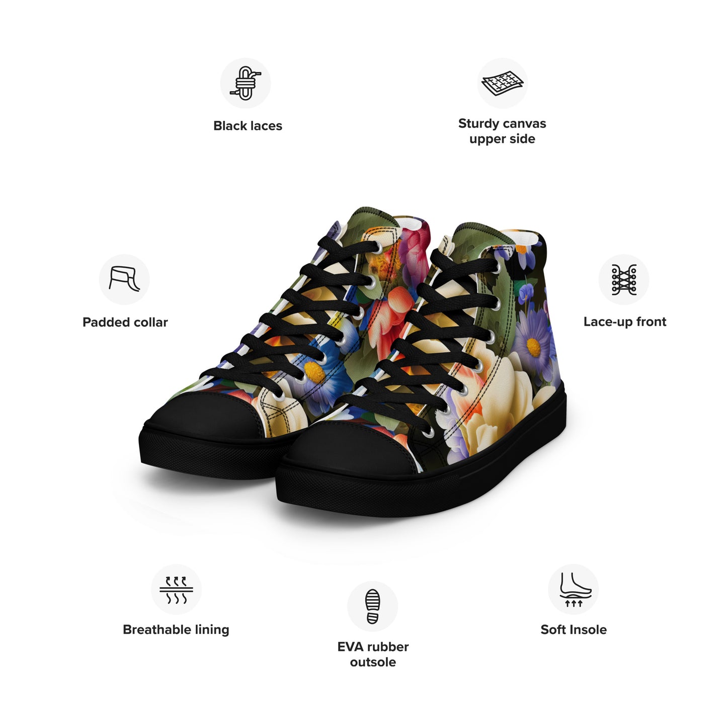 DMV 0268 Floral Men’s high top canvas shoes