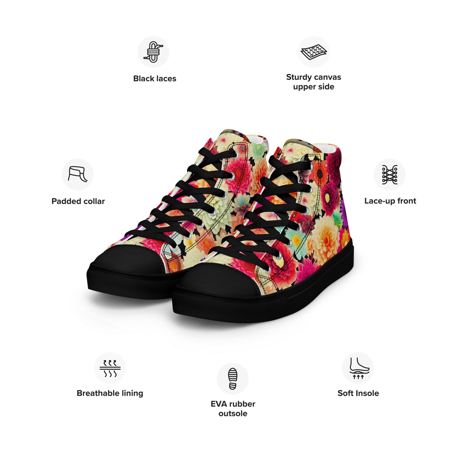 DMV 0424 Floral Men’s high top canvas shoes