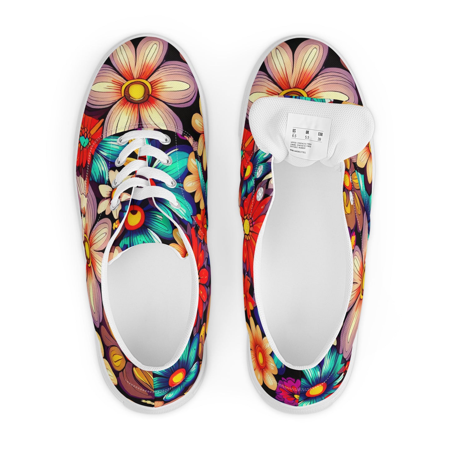 DMV 0197 Floral Women’s lace-up canvas shoes