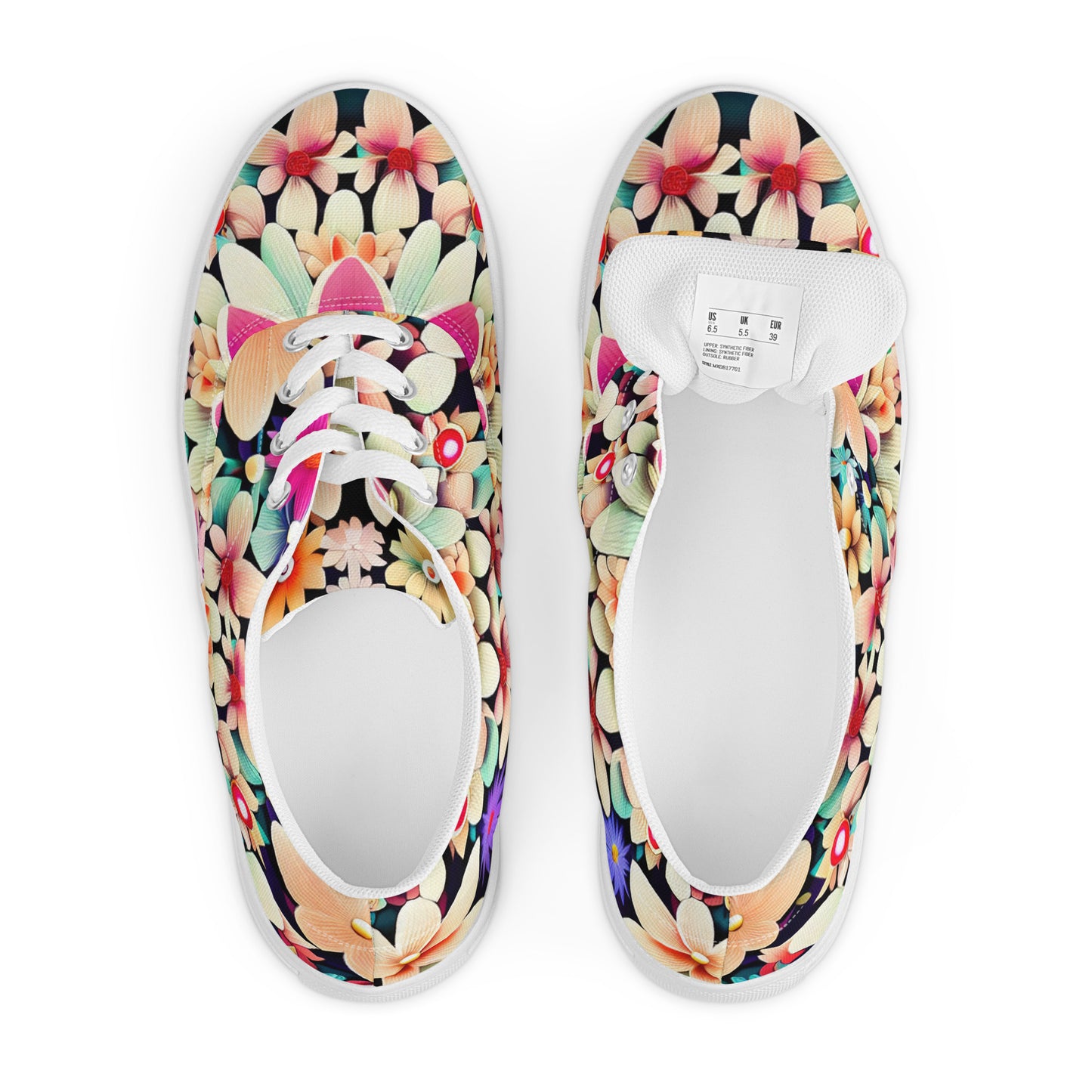 DMV 0307 Floral Women’s lace-up canvas shoes