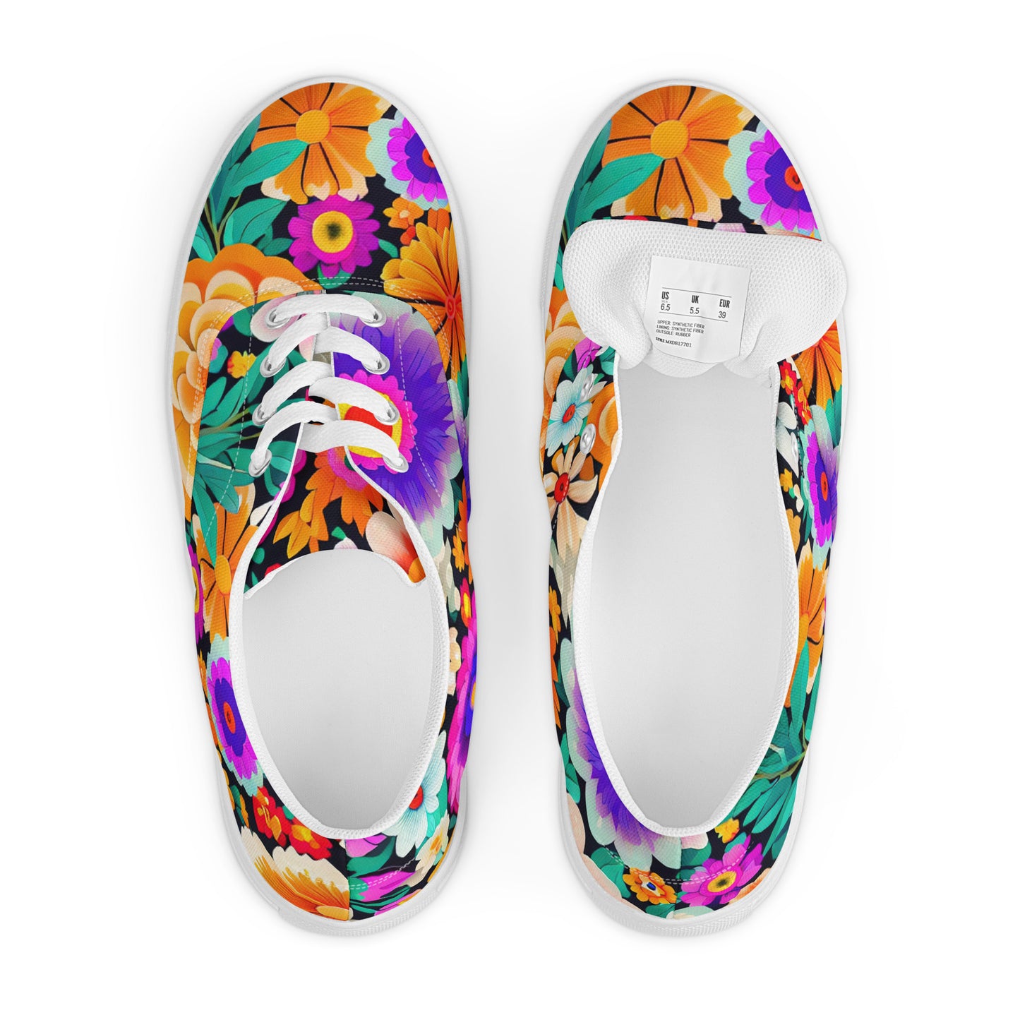 DMV 0552 Floral Women’s lace-up canvas shoes