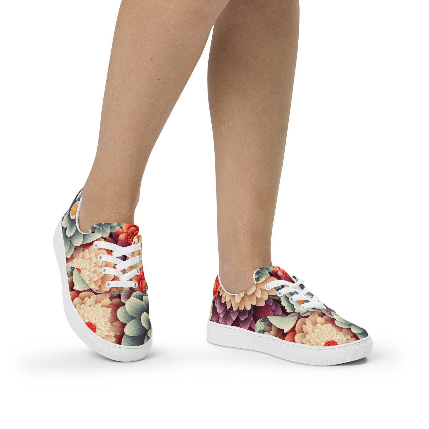 DMV 0031 Floral Women’s lace-up canvas shoes