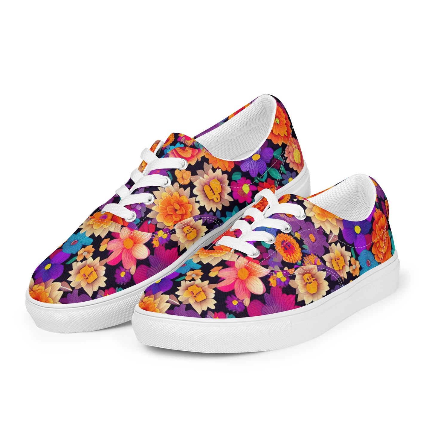 DMV 0192 Floral Women’s lace-up canvas shoes