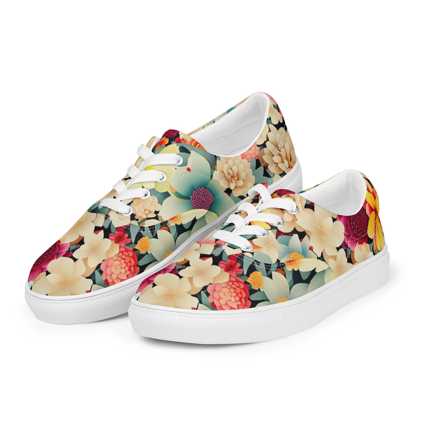 DMV 0260 Floral Women’s lace-up canvas shoes