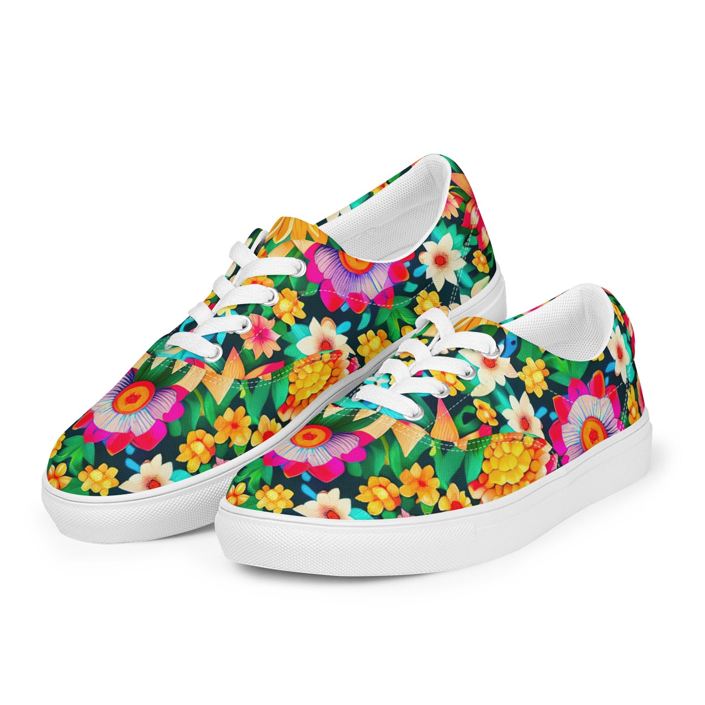 DMV 0193 Floral Women’s lace-up canvas shoes