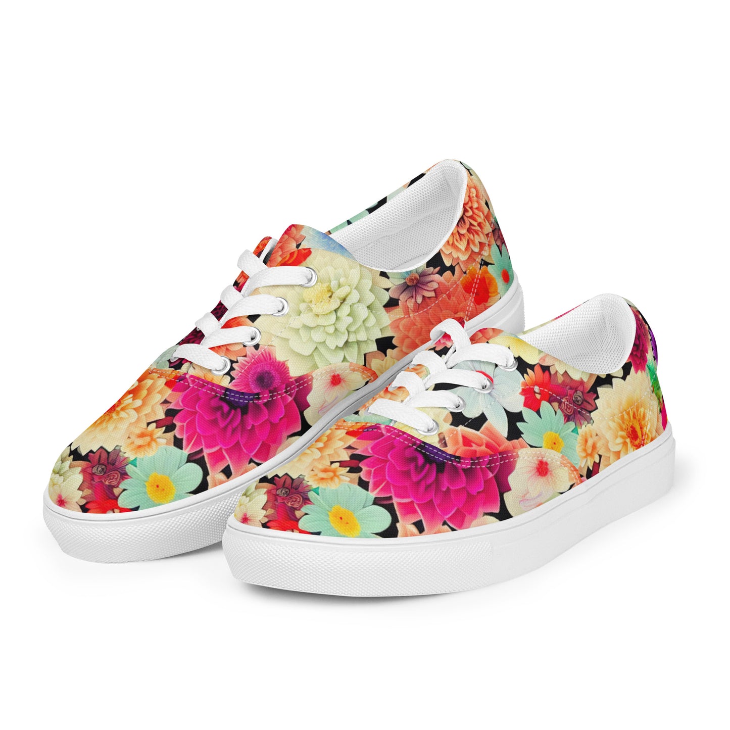 DMV 0424 Floral Women’s lace-up canvas shoes