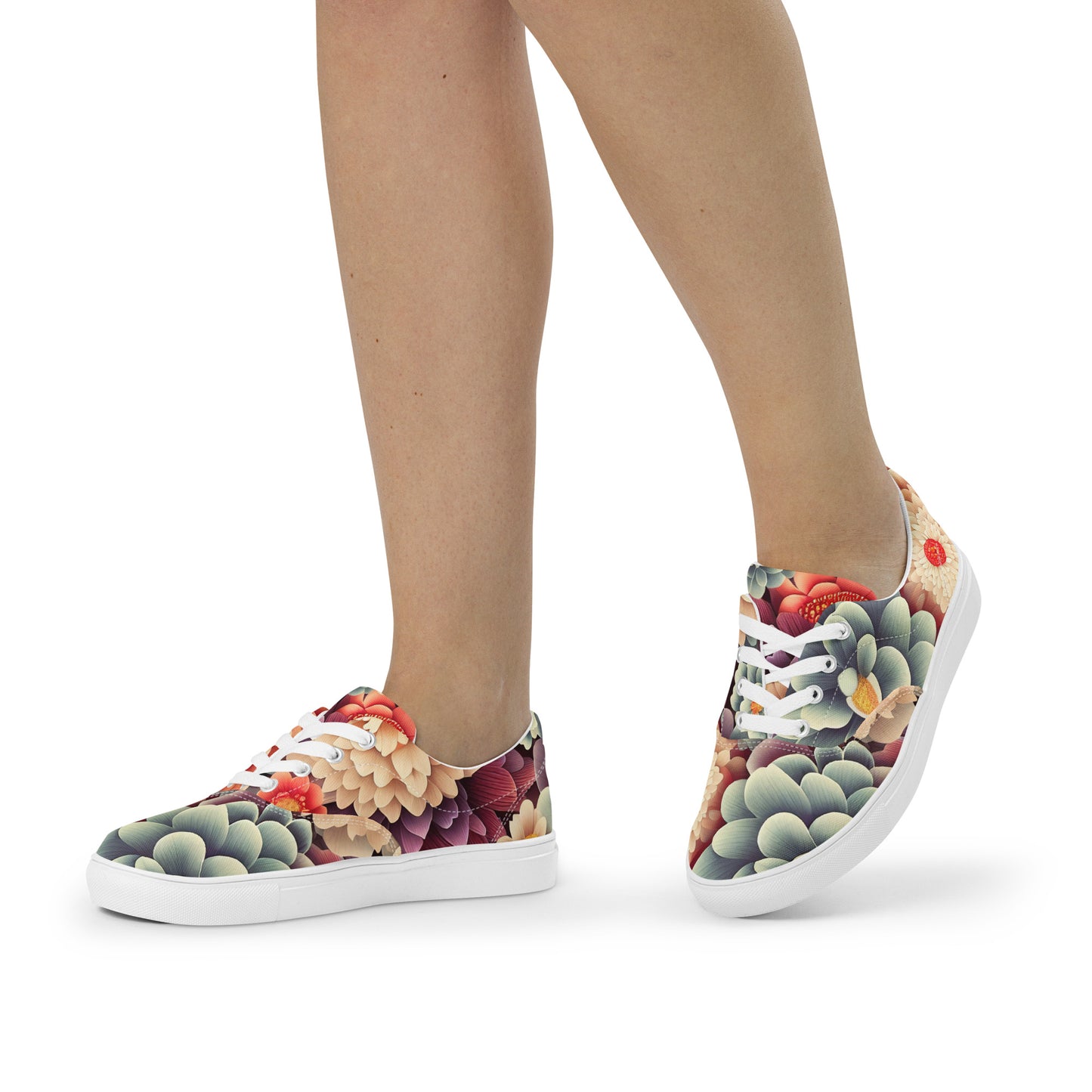 DMV 0031 Floral Women’s lace-up canvas shoes