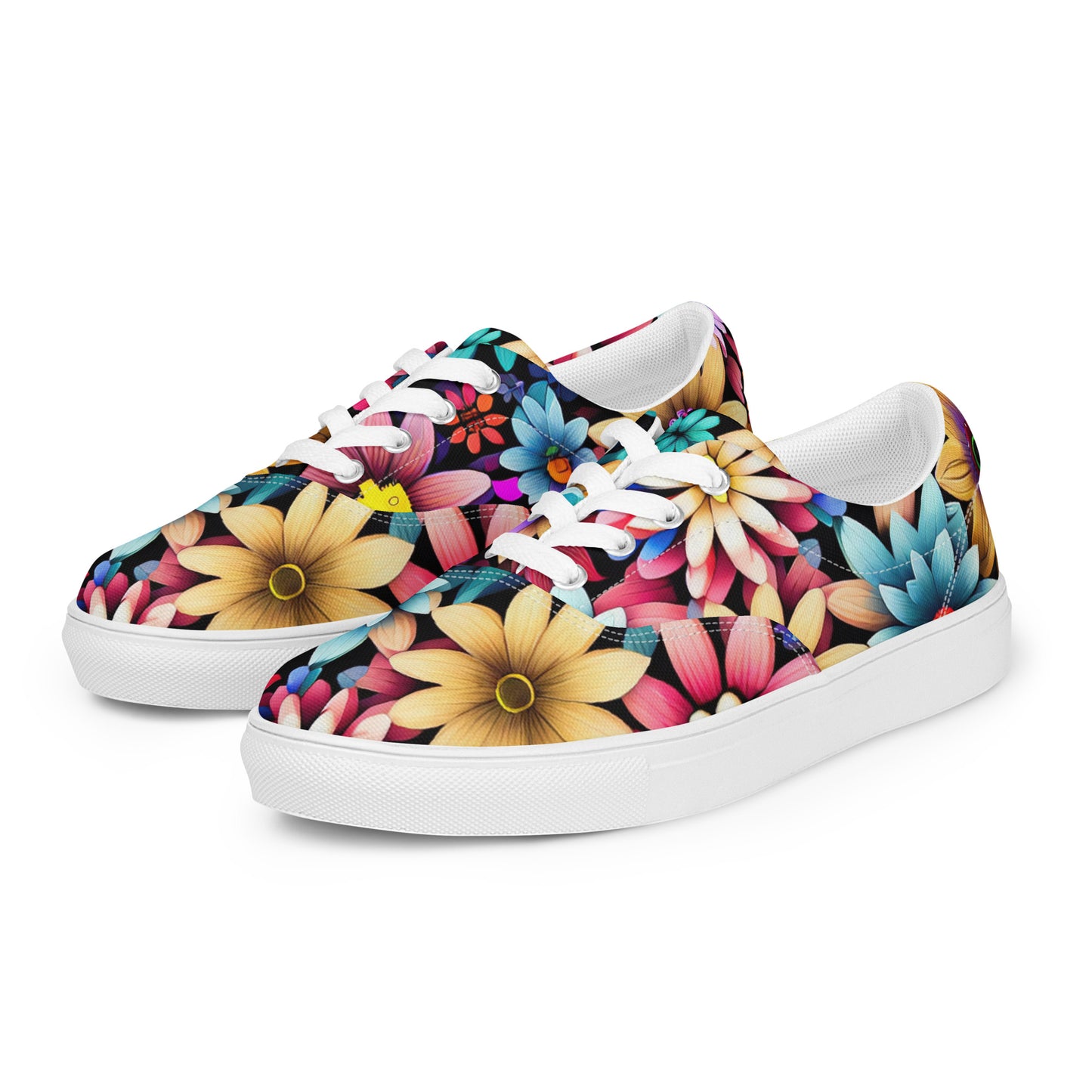 DMV 0265 Floral Women’s lace-up canvas shoes