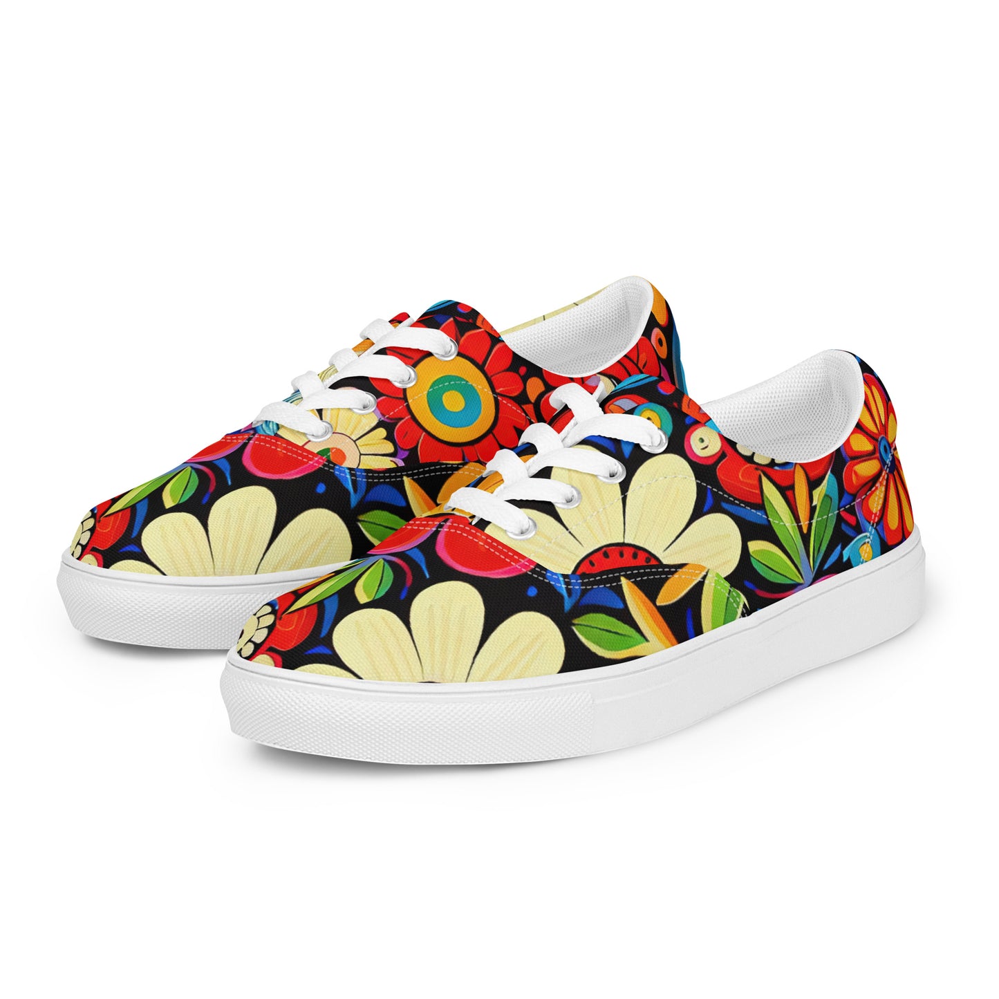 DMV 0178 Floral Women’s lace-up canvas shoes