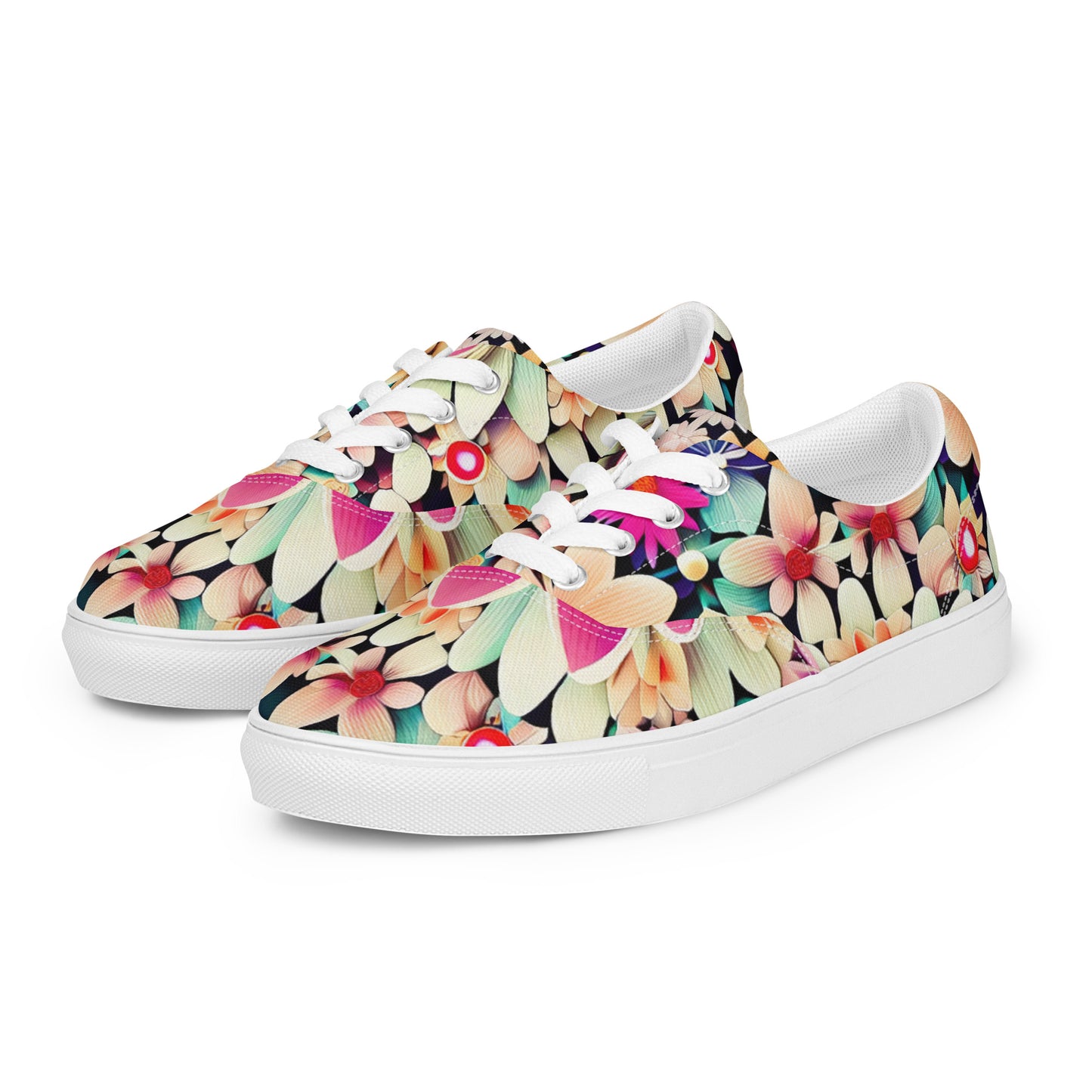 DMV 0307 Floral Women’s lace-up canvas shoes