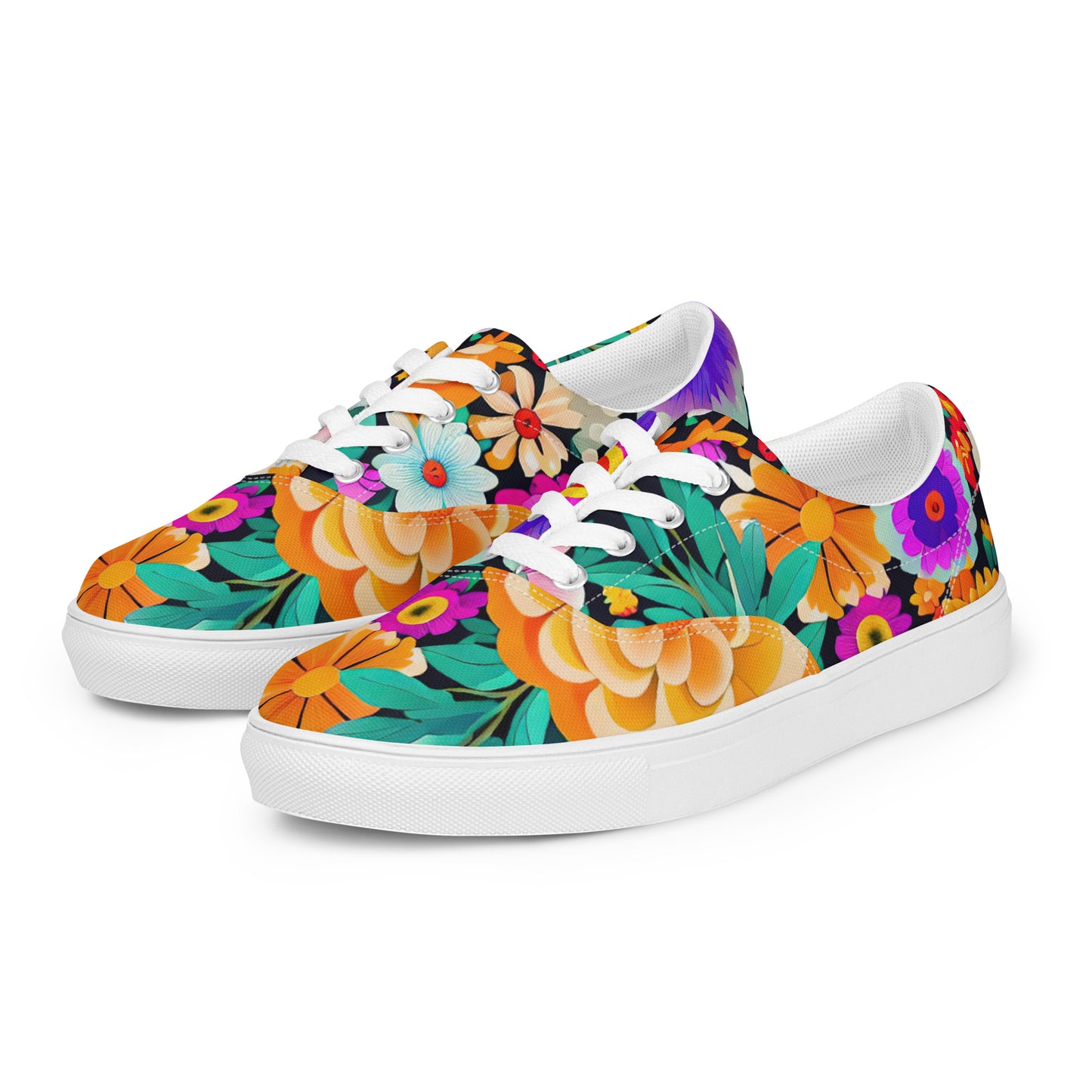 DMV 0552 Floral Women’s lace-up canvas shoes