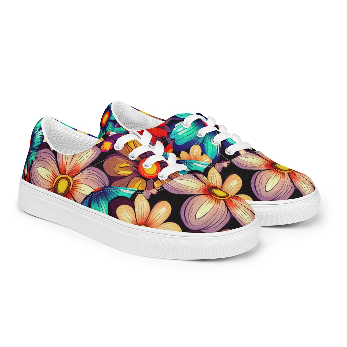 DMV 0197 Floral Women’s lace-up canvas shoes