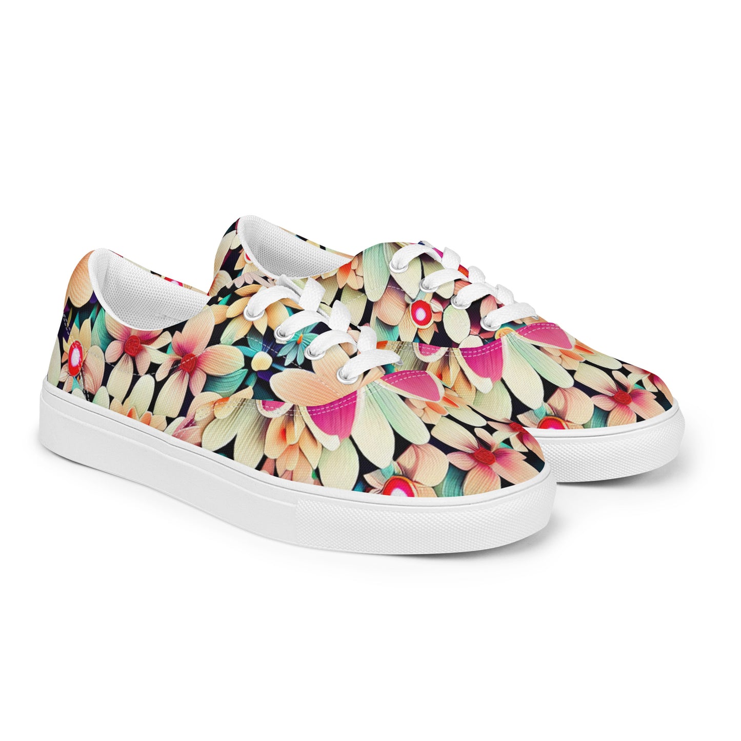 DMV 0307 Floral Women’s lace-up canvas shoes