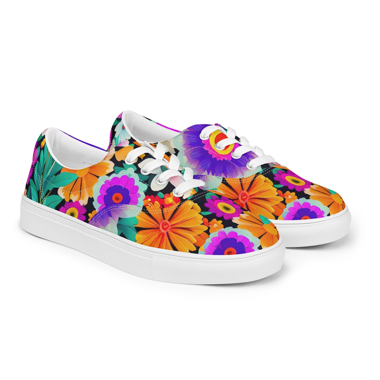 DMV 0552 Floral Women’s lace-up canvas shoes